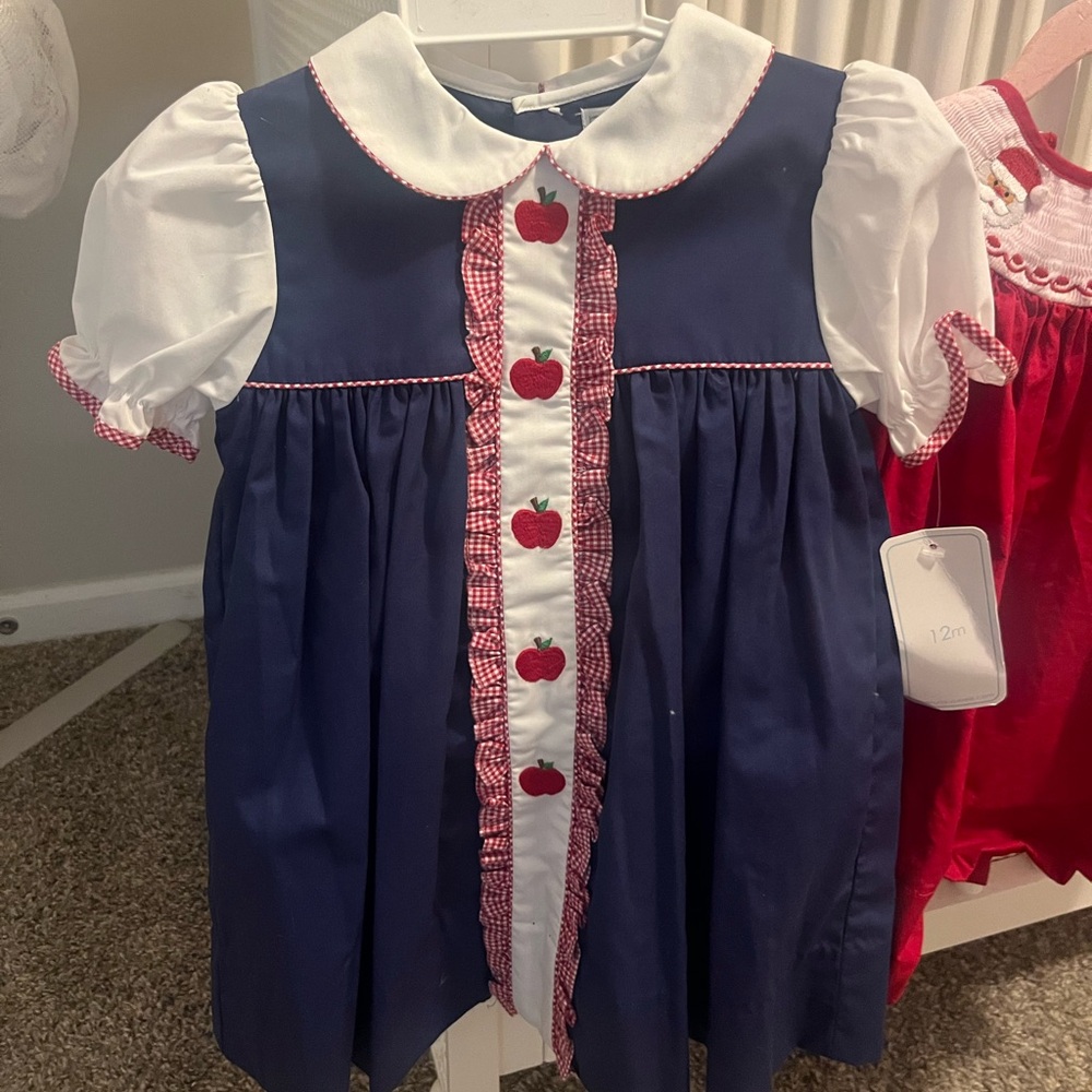 Petit Ami Back to School Apple Smocked Dress